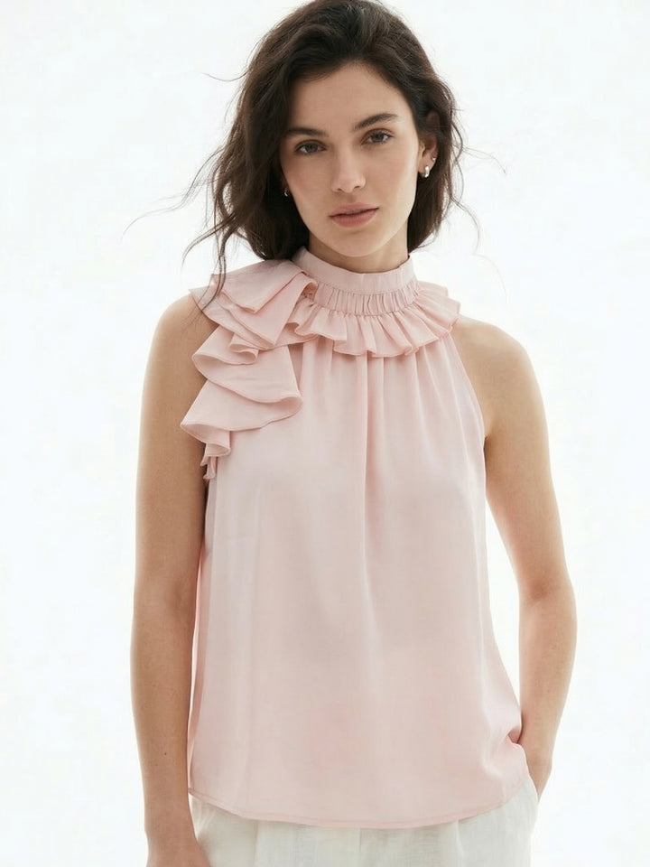 Light pink Halter Neck Ruffle Detail Top