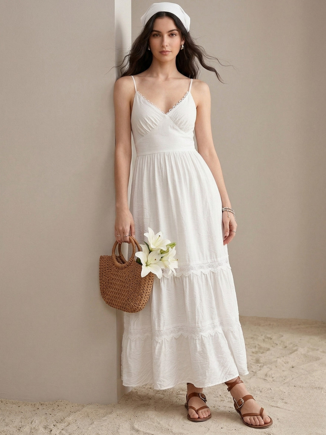 White Spaghetti Strap Tiered Dress