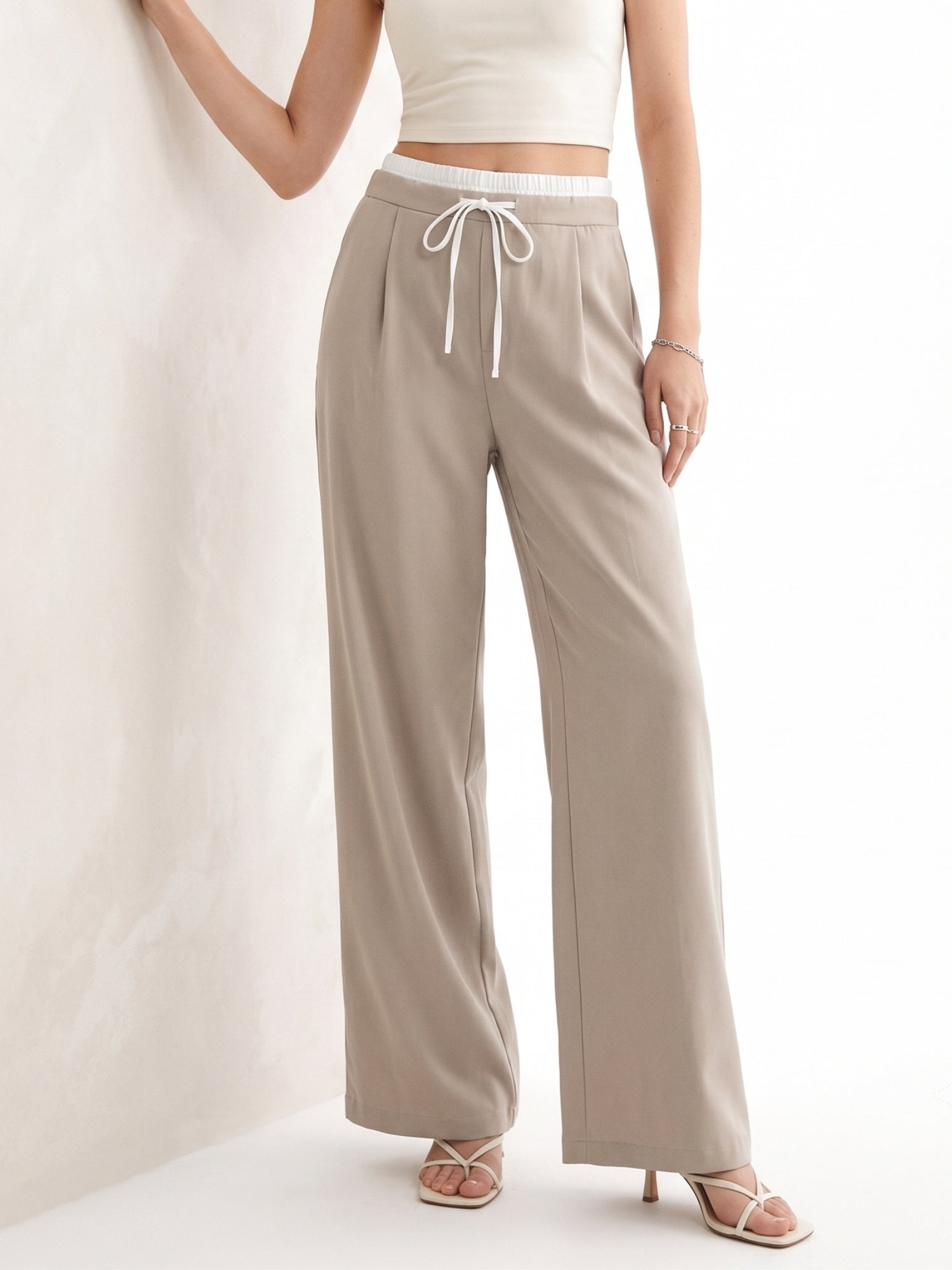 Beige Contrast Elasticated Waistband Joggers