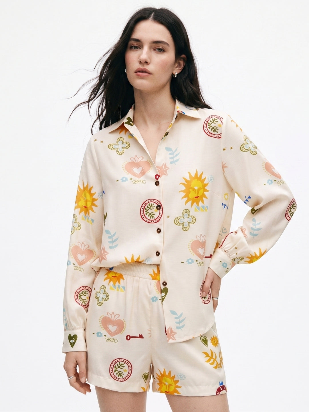 White Printed Shirt And Shorts Set