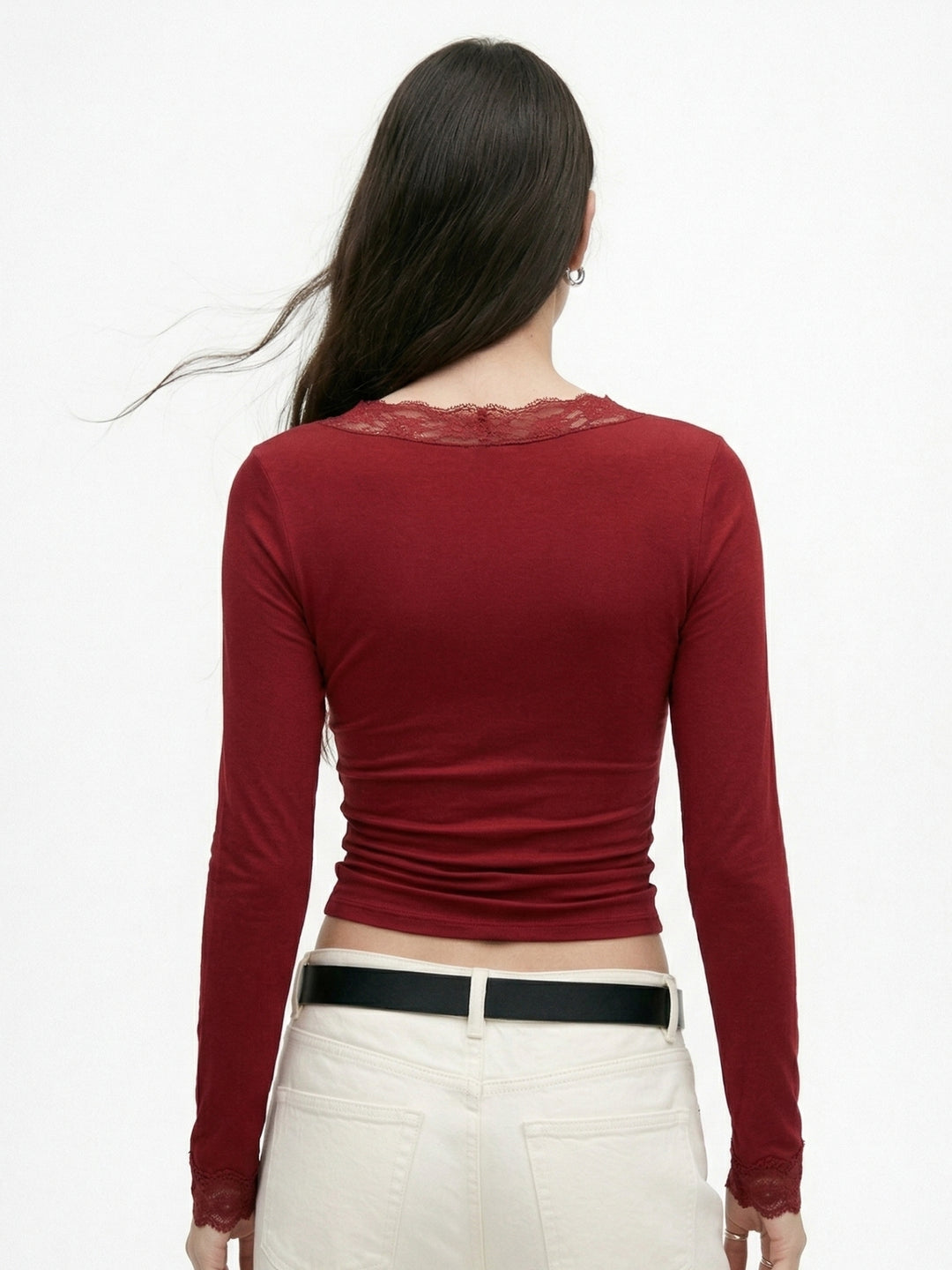 Maroon Full Sleeve Lace Top