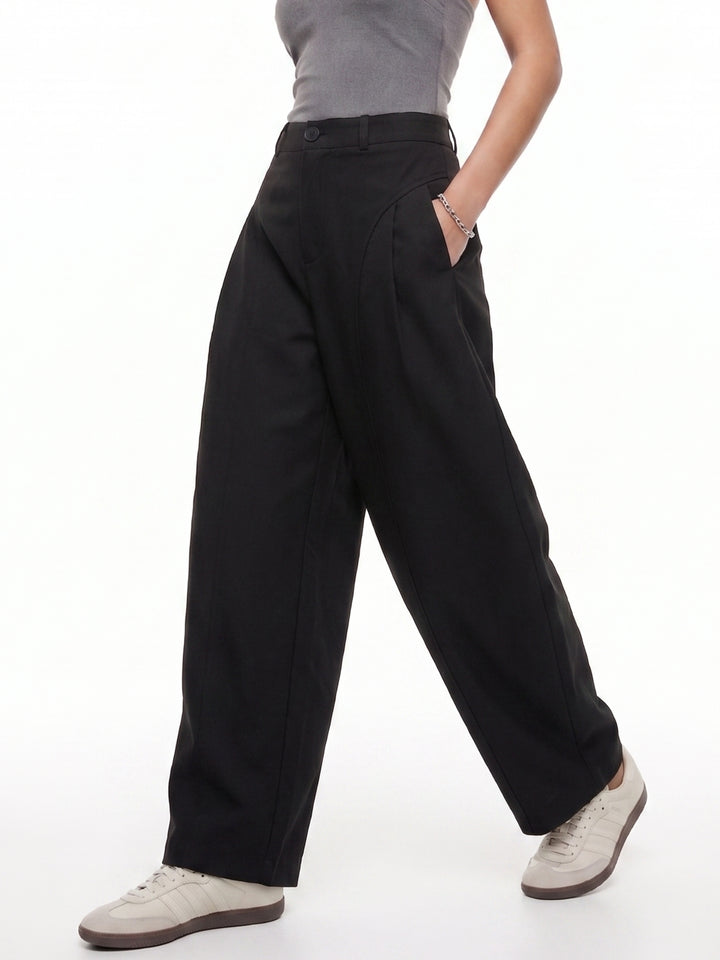 Black High Waist Pleated Trousers
