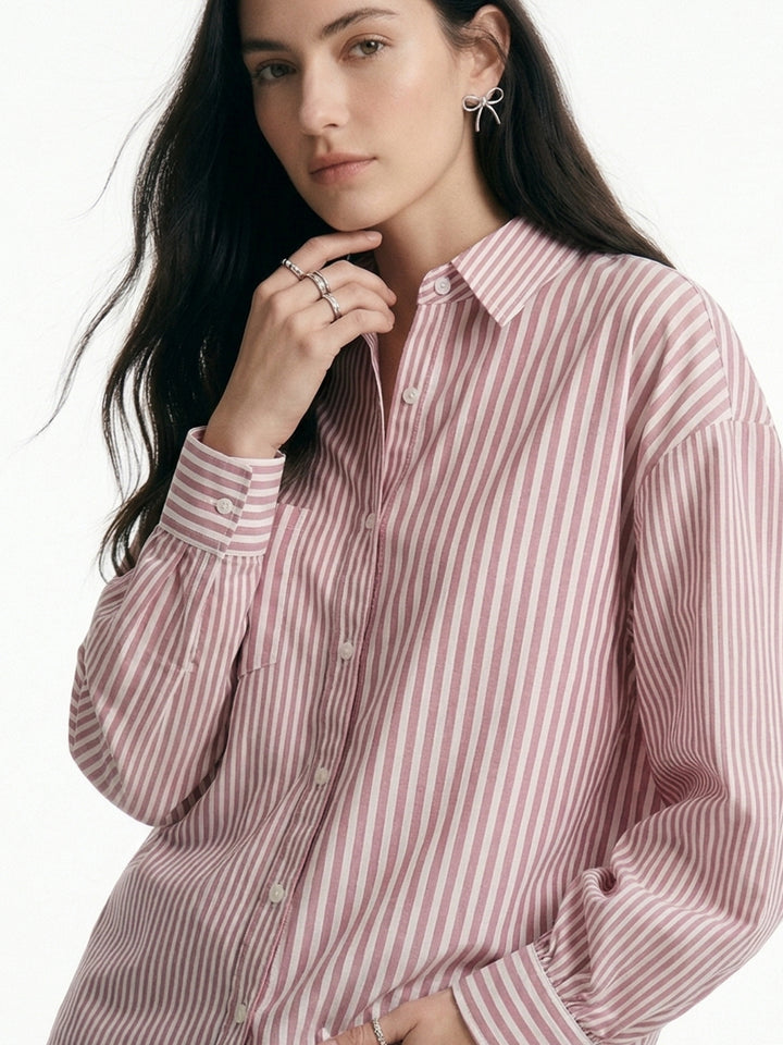Pink Front Buttoned Striped Shirt