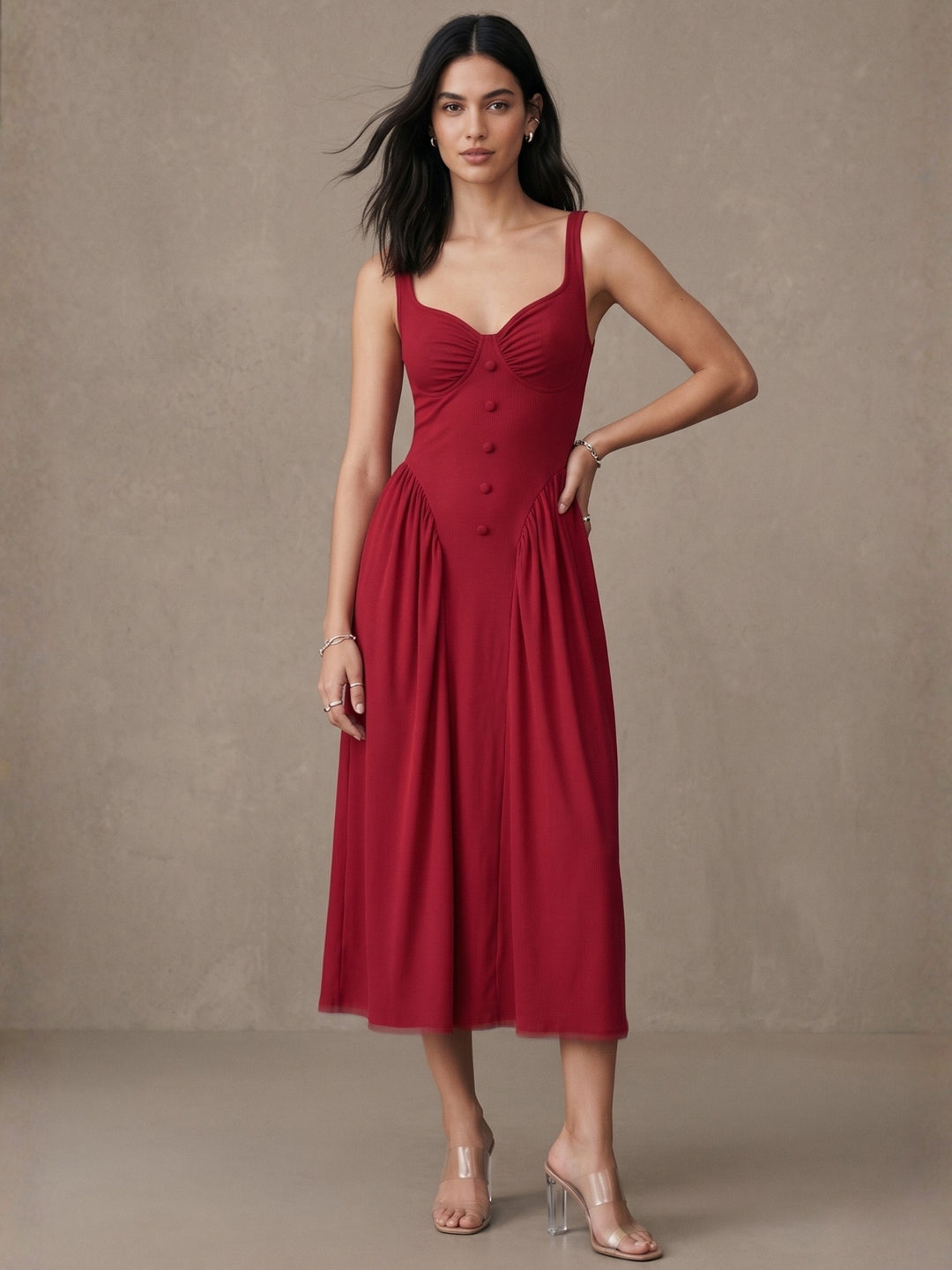 Red Shoulder Strap Corset Style Dress