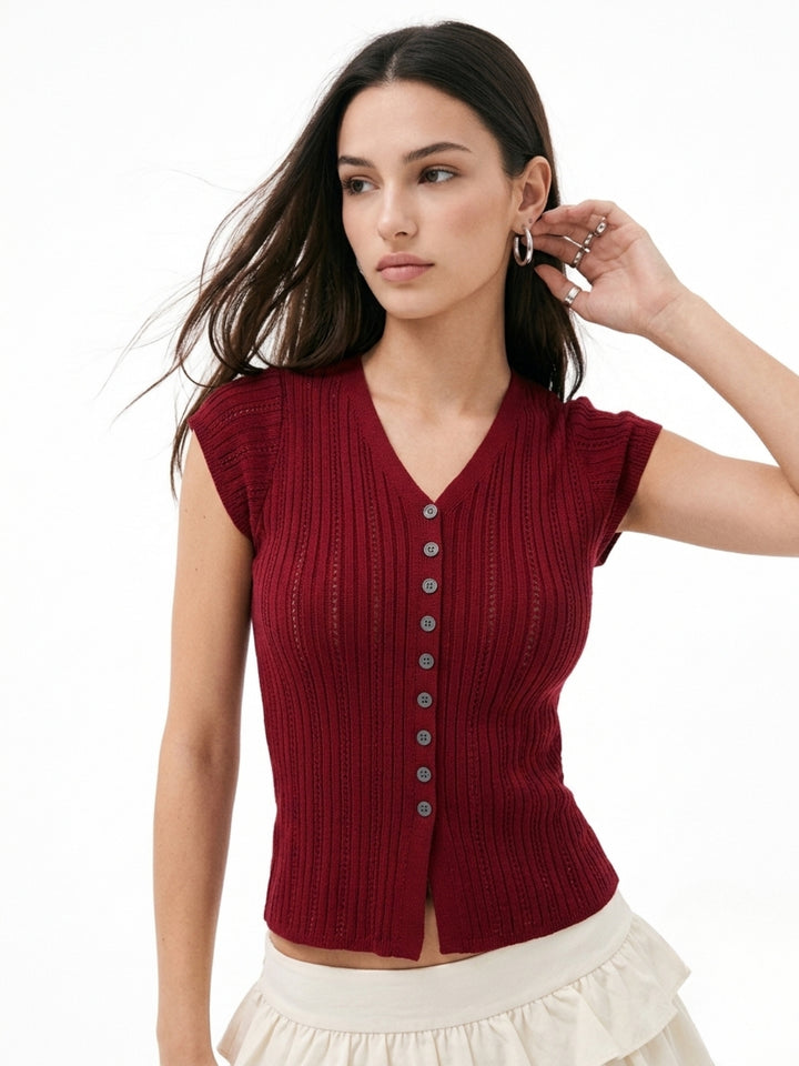 Rust Textured Front Buttoned Top