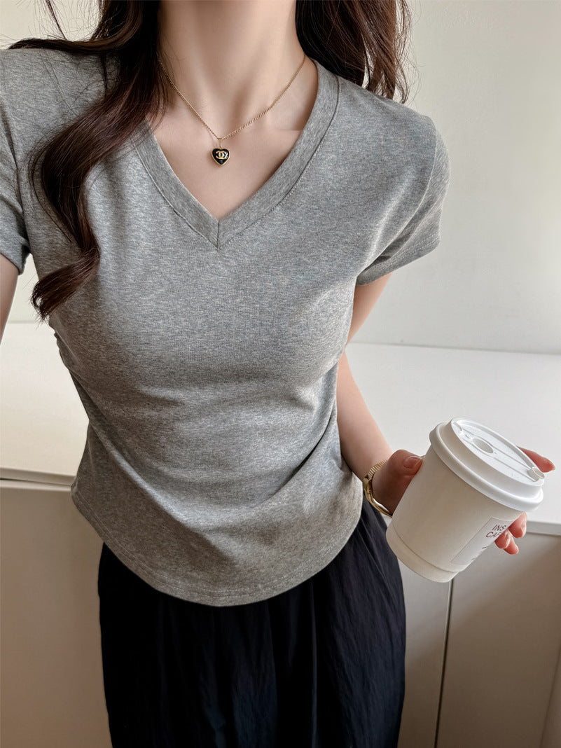 Grey V-Neck Relaxed Fit T-Shirt