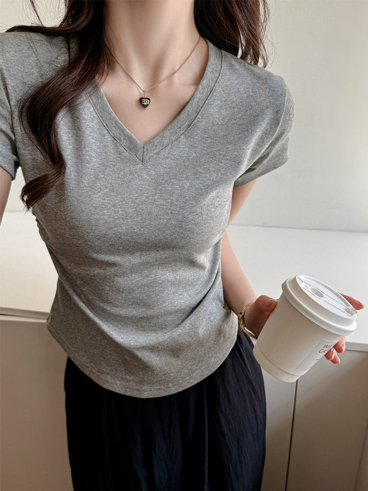 Grey V-Neck Relaxed Fit T-Shirt