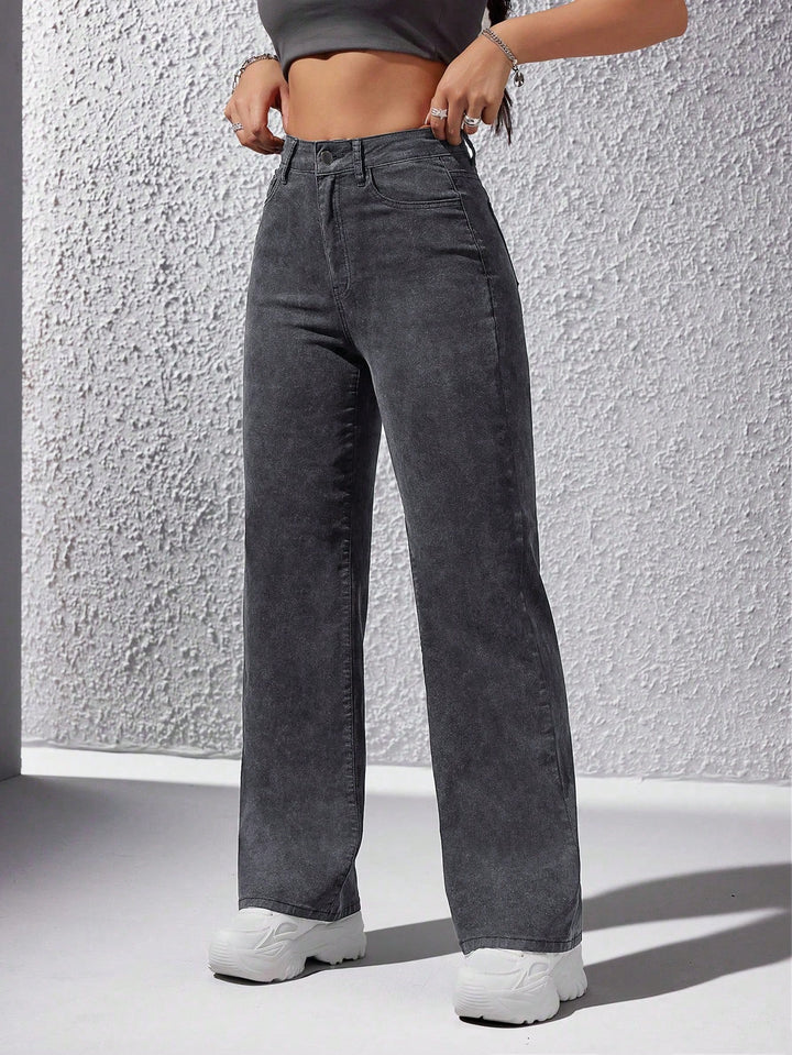 Grey Washed Straight Jeans