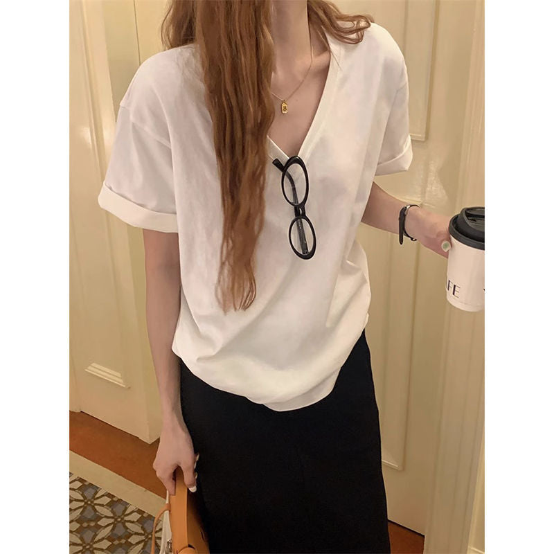 Off White V Neck Oversize Tshirt