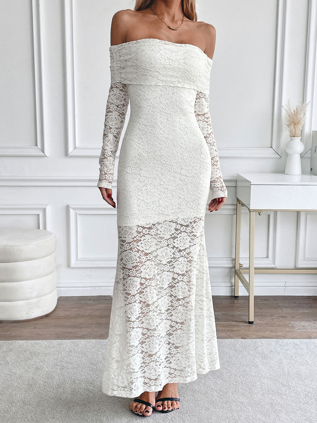 White Off-Shoulder Solid Maxi Dress