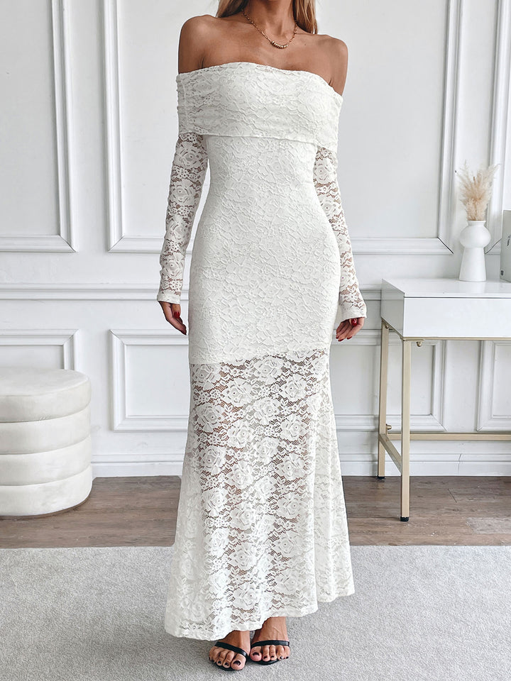White Off-Shoulder Solid Maxi Dress