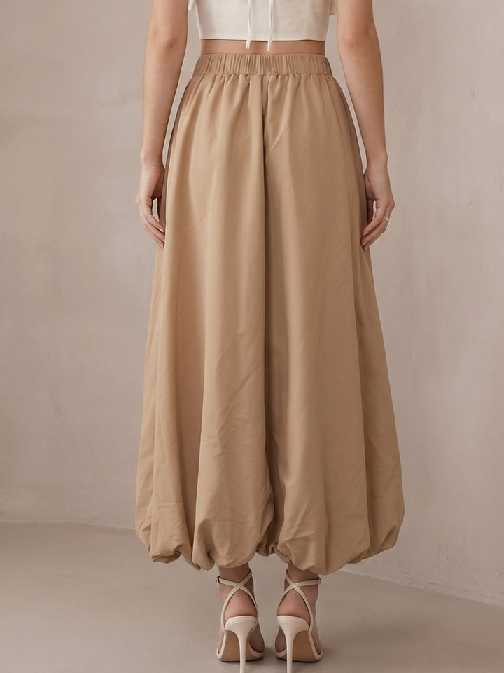 Beige High Waisted Box Pleated Skirt