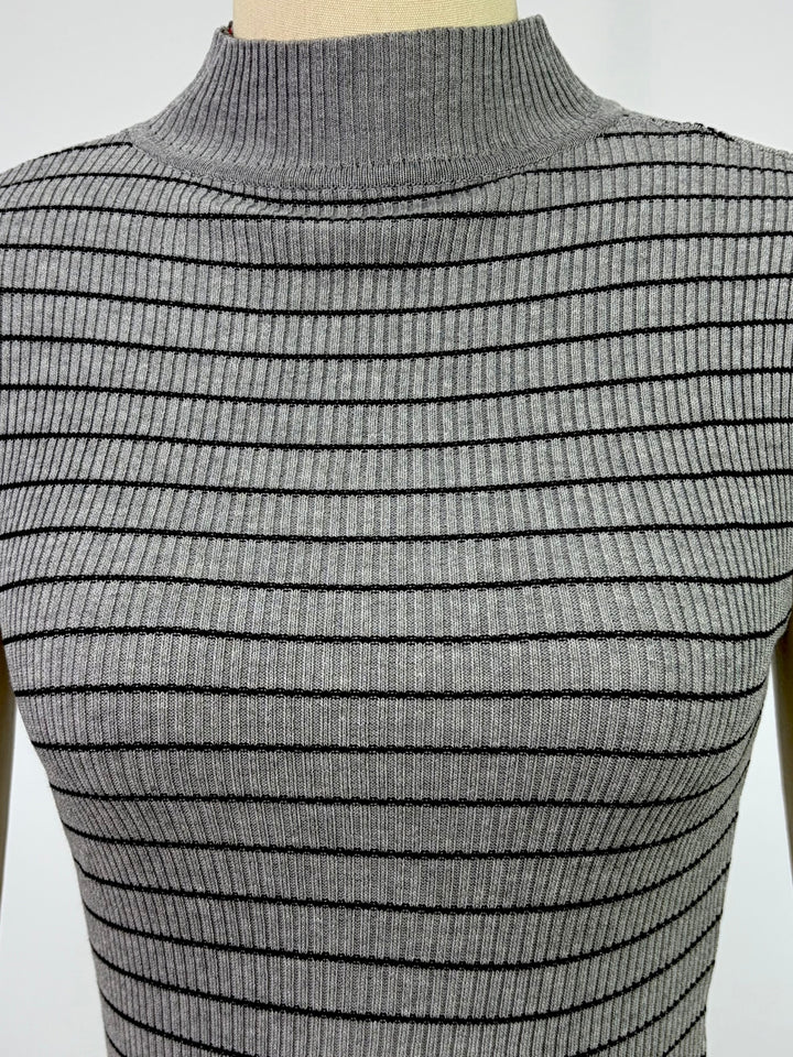 Grey High Neck Striped Tank