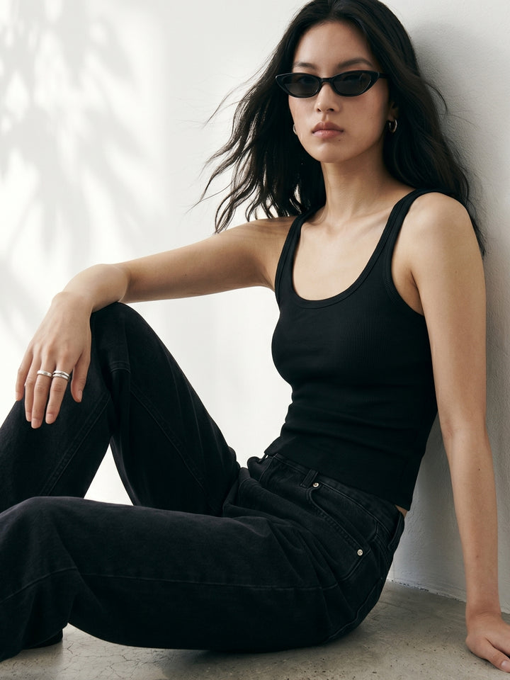 Black Scoop Neck Tank Top