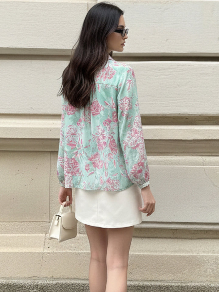 Green Floral Printed Button Down Shirt
