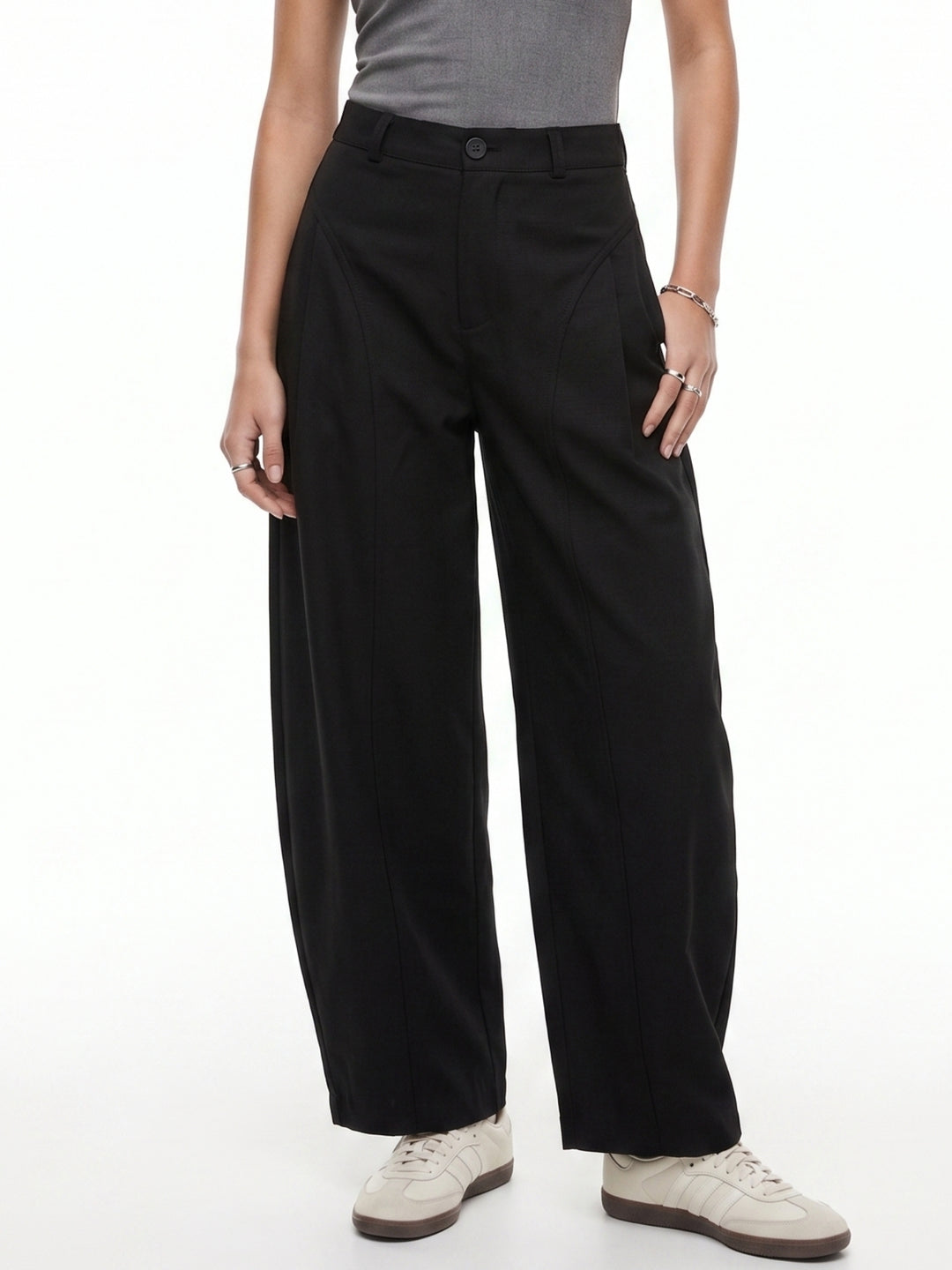 Black High Waist Pleated Trousers