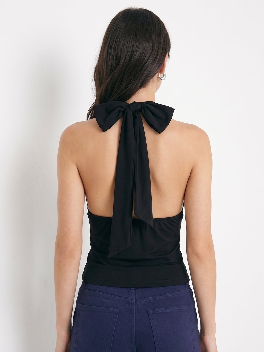 Black Halter Neck Waist Tie-Up Top