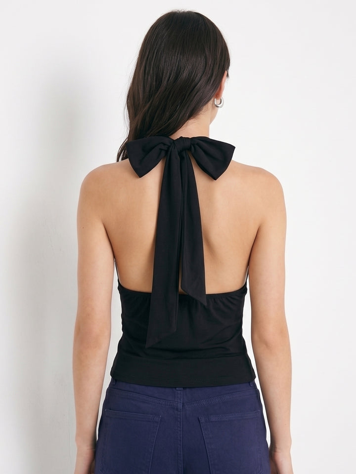Black Halter Neck Waist Tie-Up Top