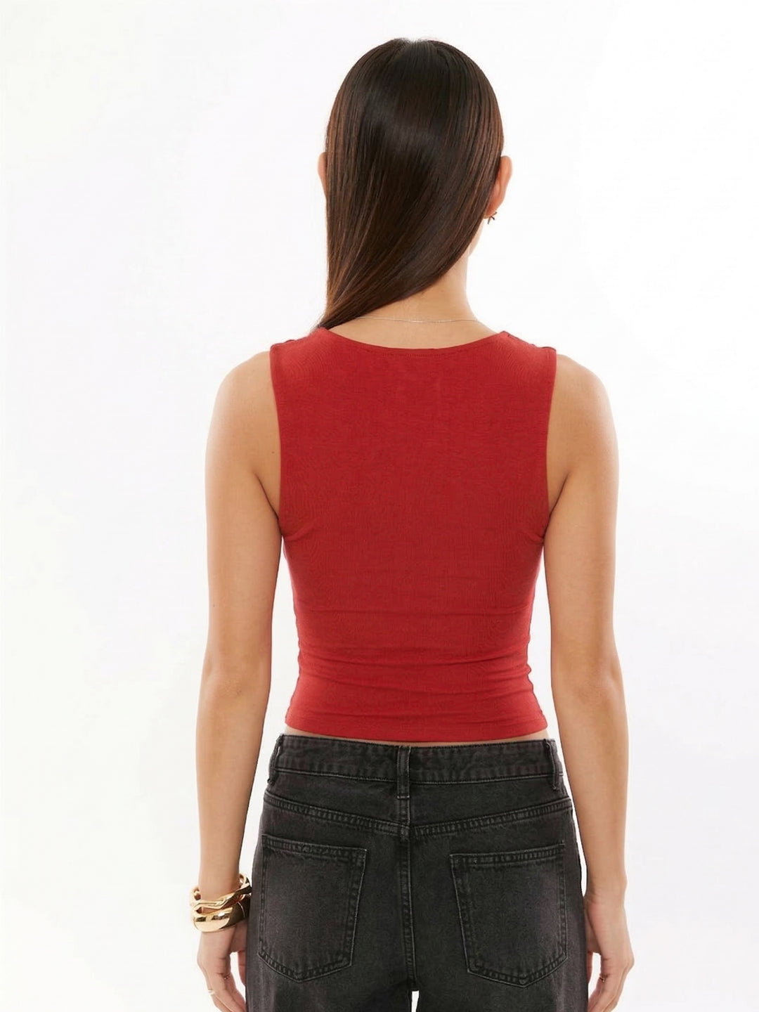 Red Shoulder Strap Sweet Heart Neck Tank