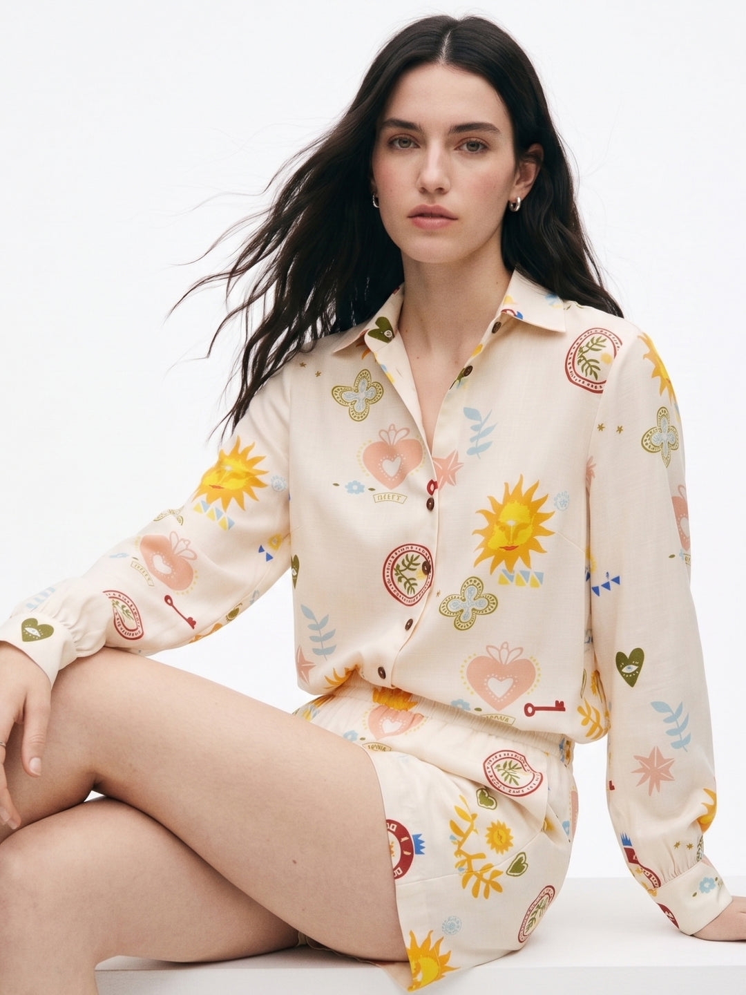 White Printed Shirt And Shorts Set
