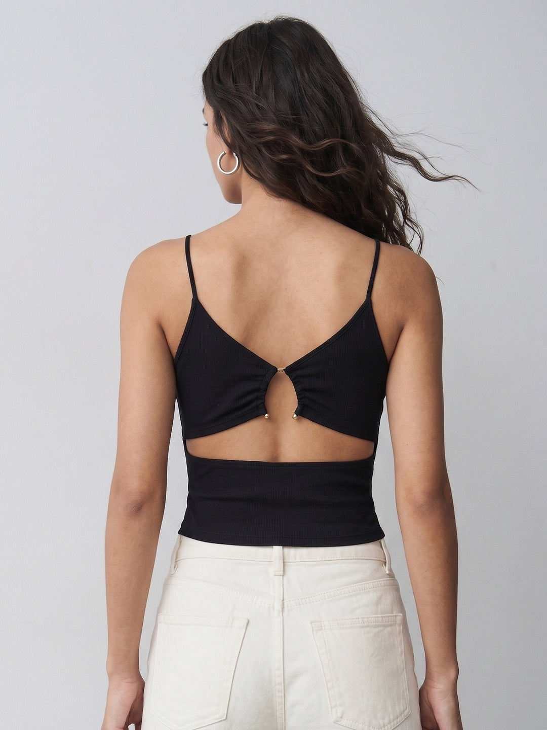Black Spaghetti Strap Back Detail Top