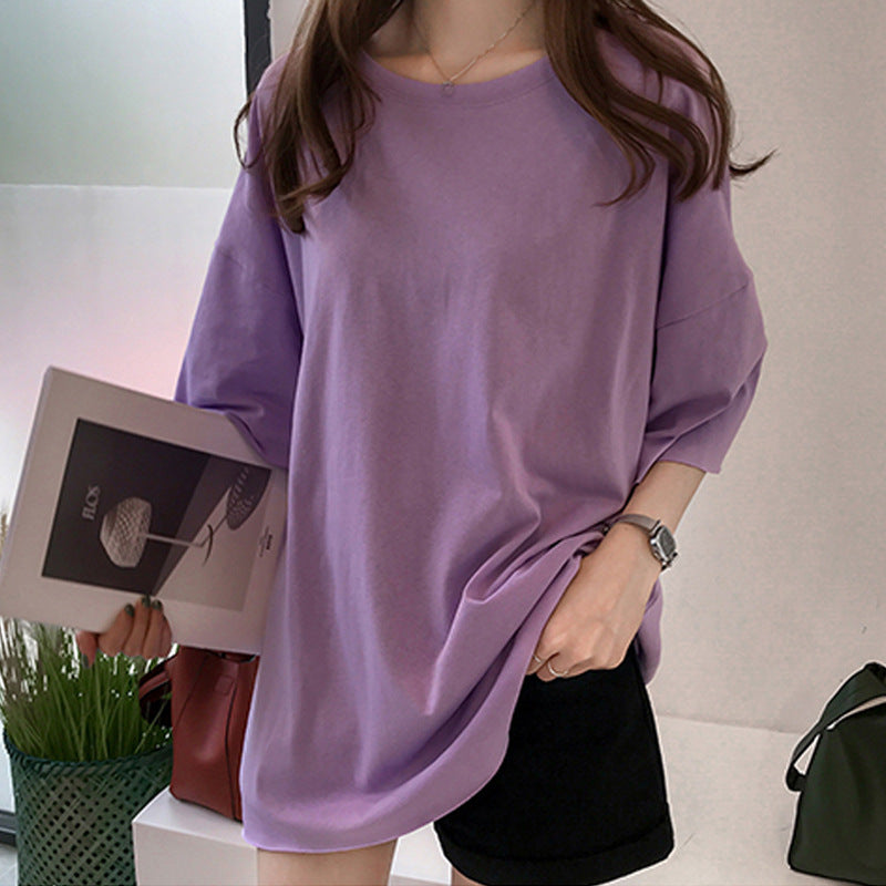 Purple Basic Solid Over-Sized T-Shirt