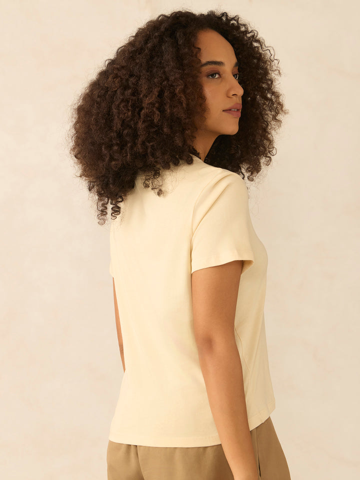 Beige Short Sleeves Crew Neck T-Shirt