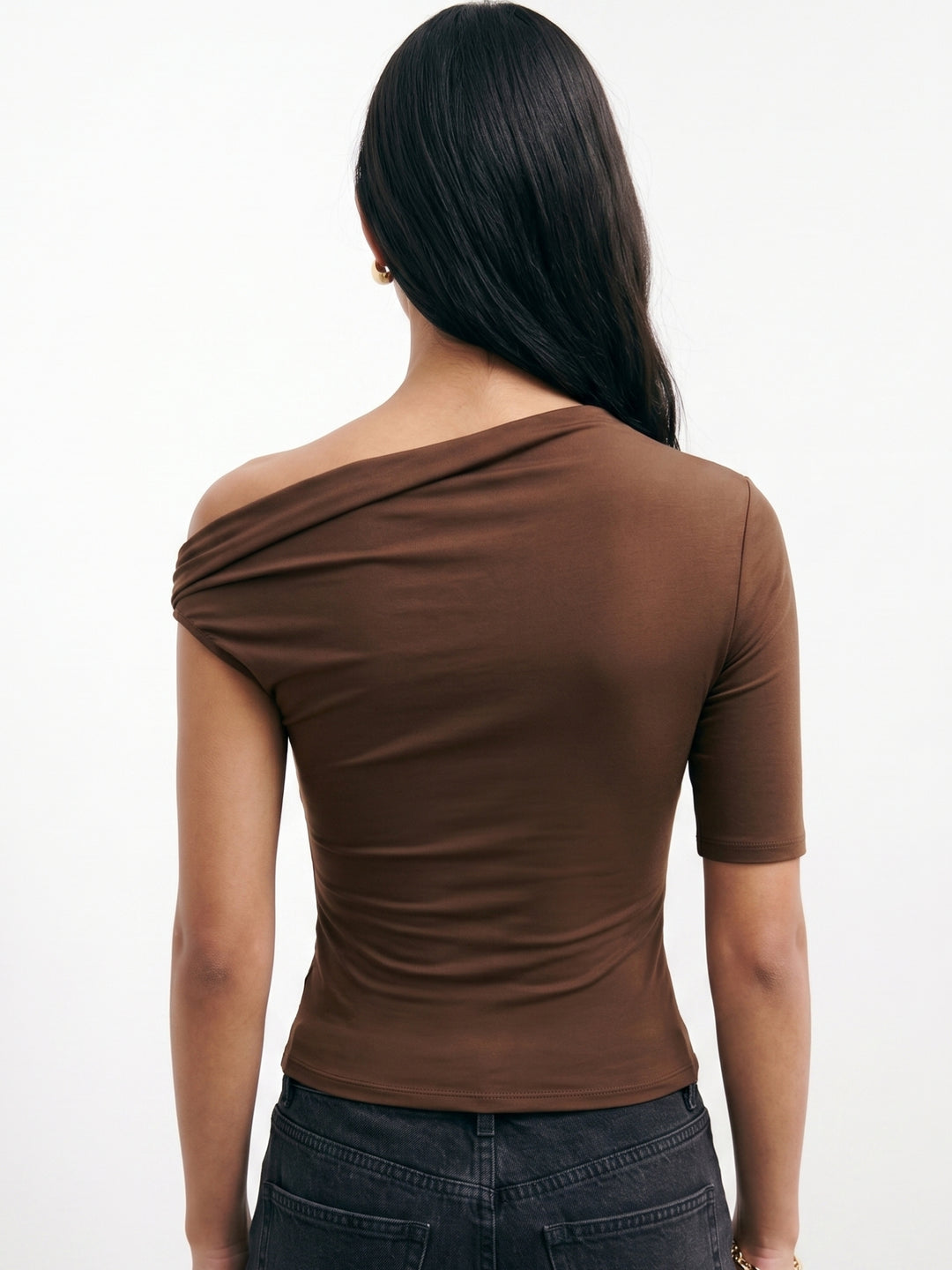 Brown Metal Trim Detail Fitted Top