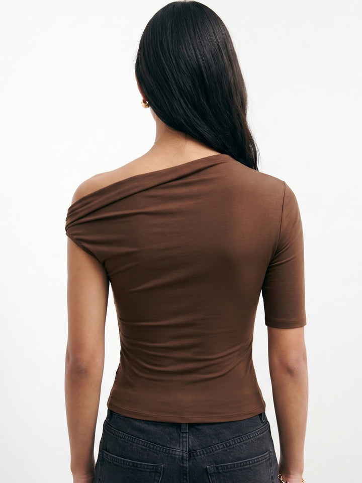 Brown Metal Trim Detail Fitted Top