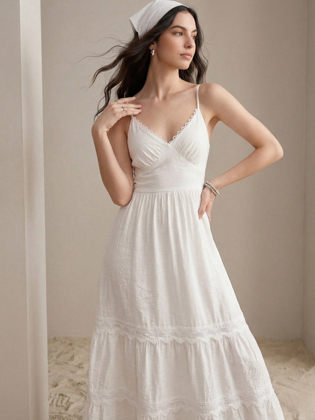 White Spaghetti Strap Tiered Dress