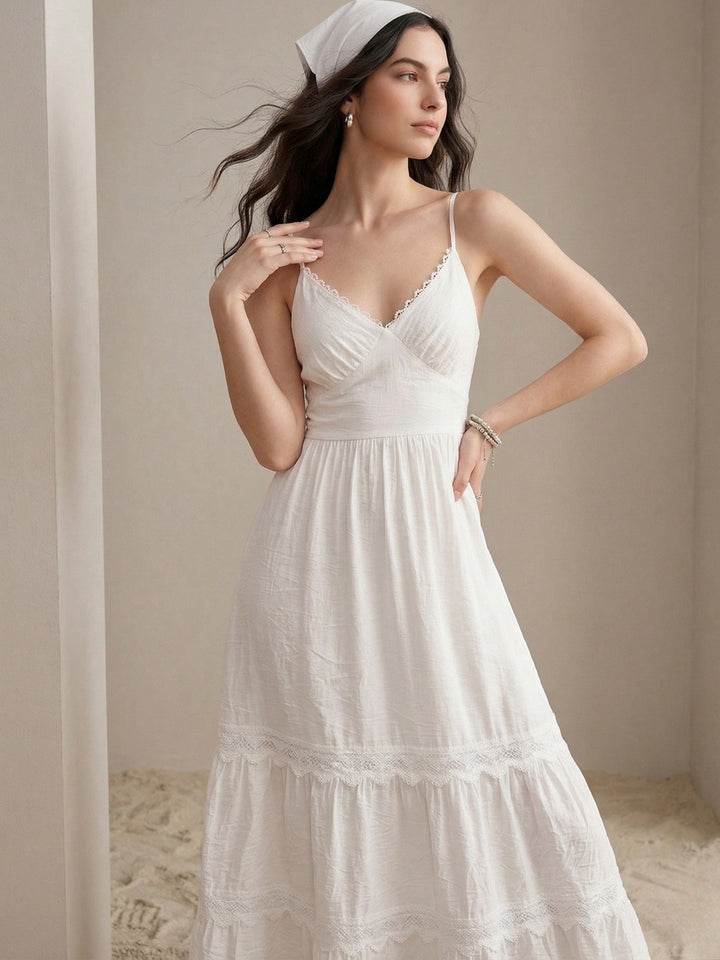 White Spaghetti Strap Tiered Dress