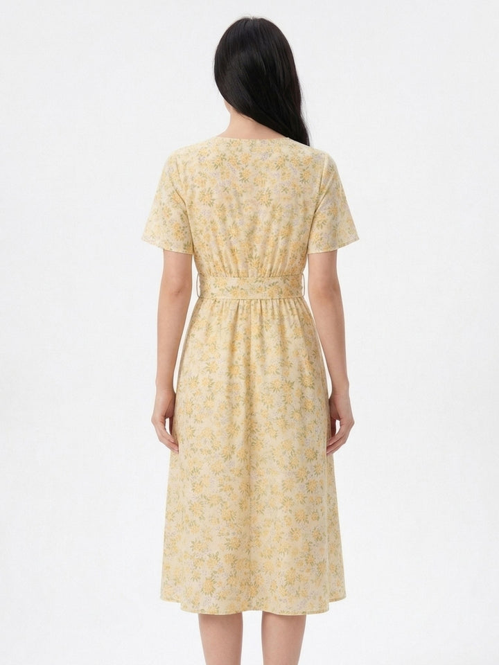 Multi Flare Sleeve Waist Tie-Up Printed Dress