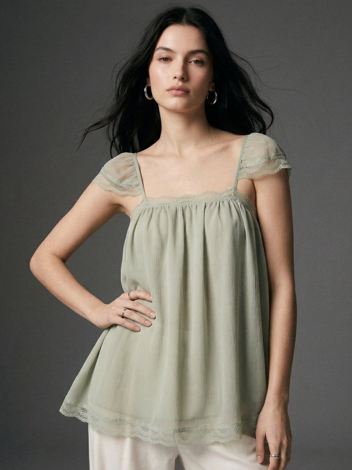 Mint Square Neck Flowy Blouse