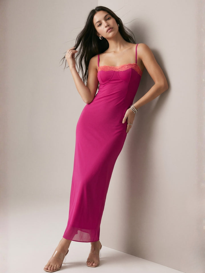 Purple Spaghetti Strap Lace Dress