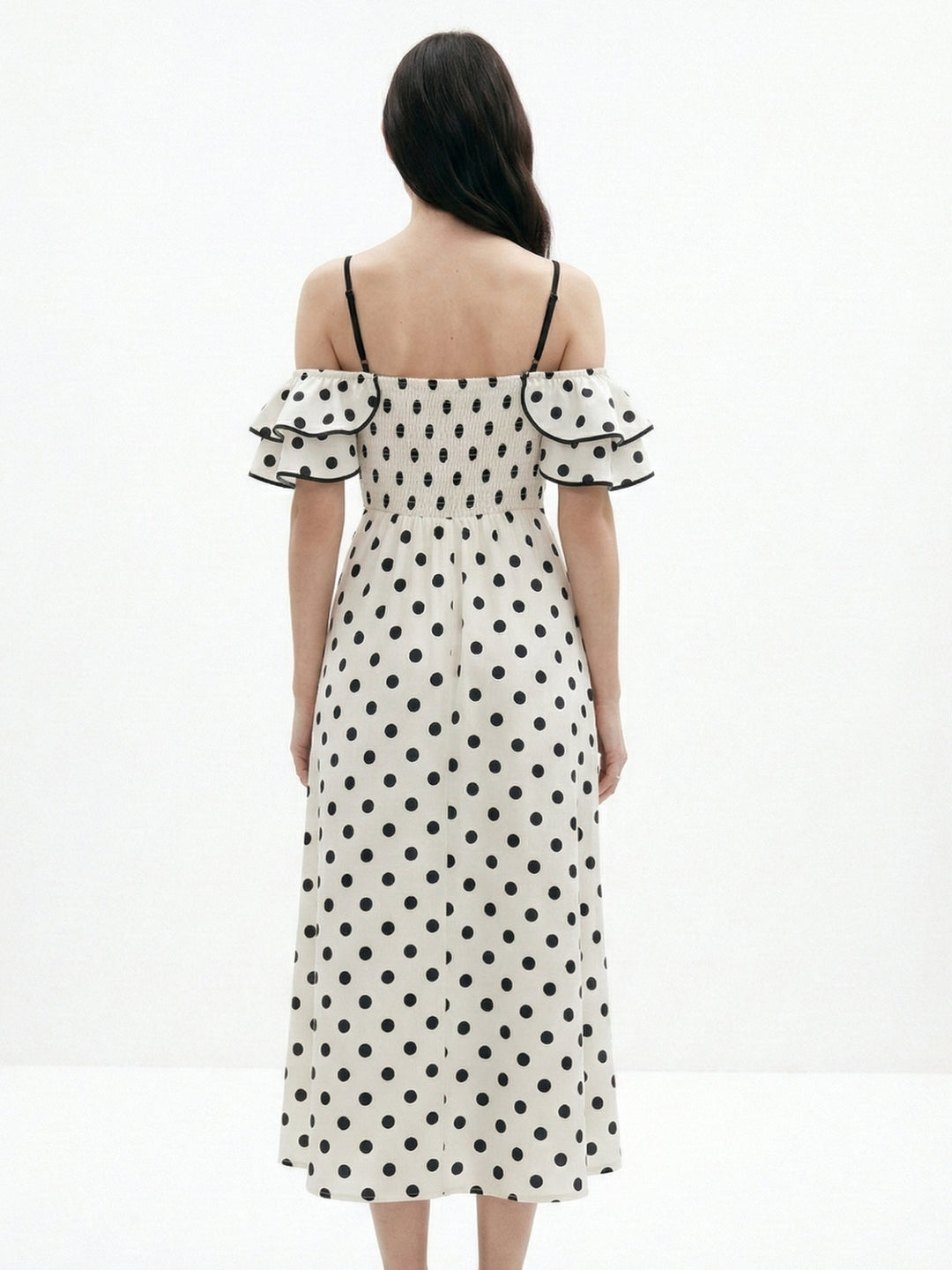 White Cold Shoulder Polka Dotted Midi