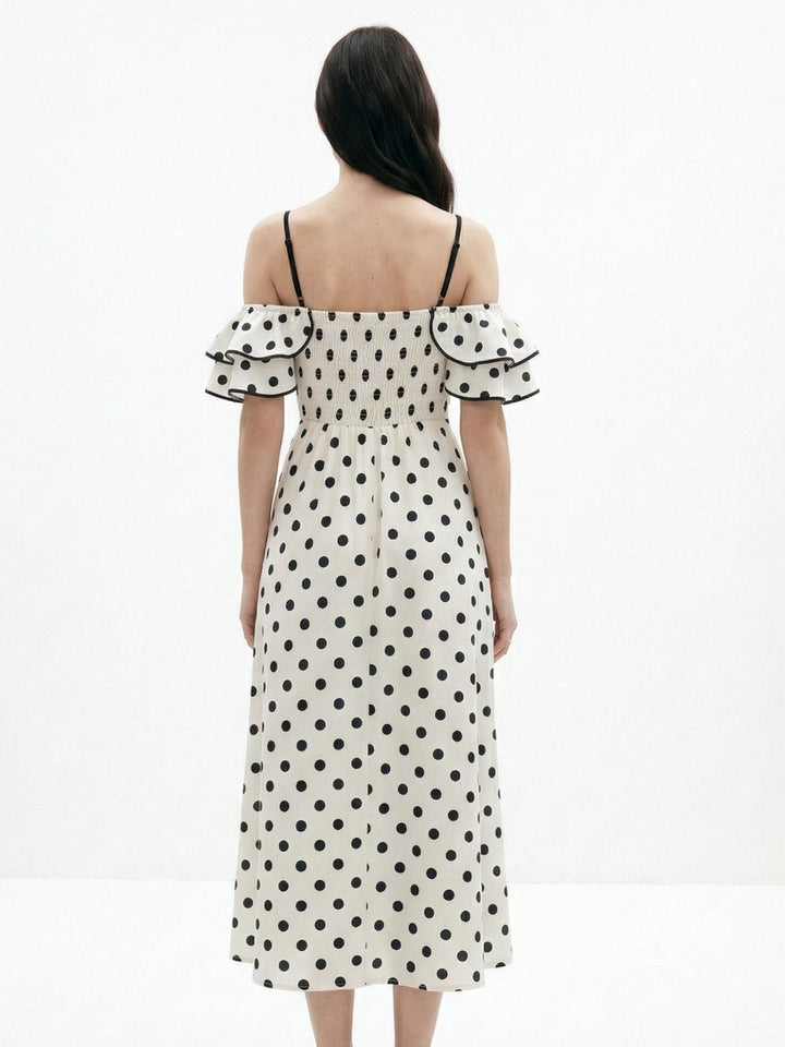 White Cold Shoulder Polka Dotted Midi