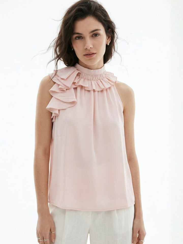 Light pink Halter Neck Ruffle Detail Top