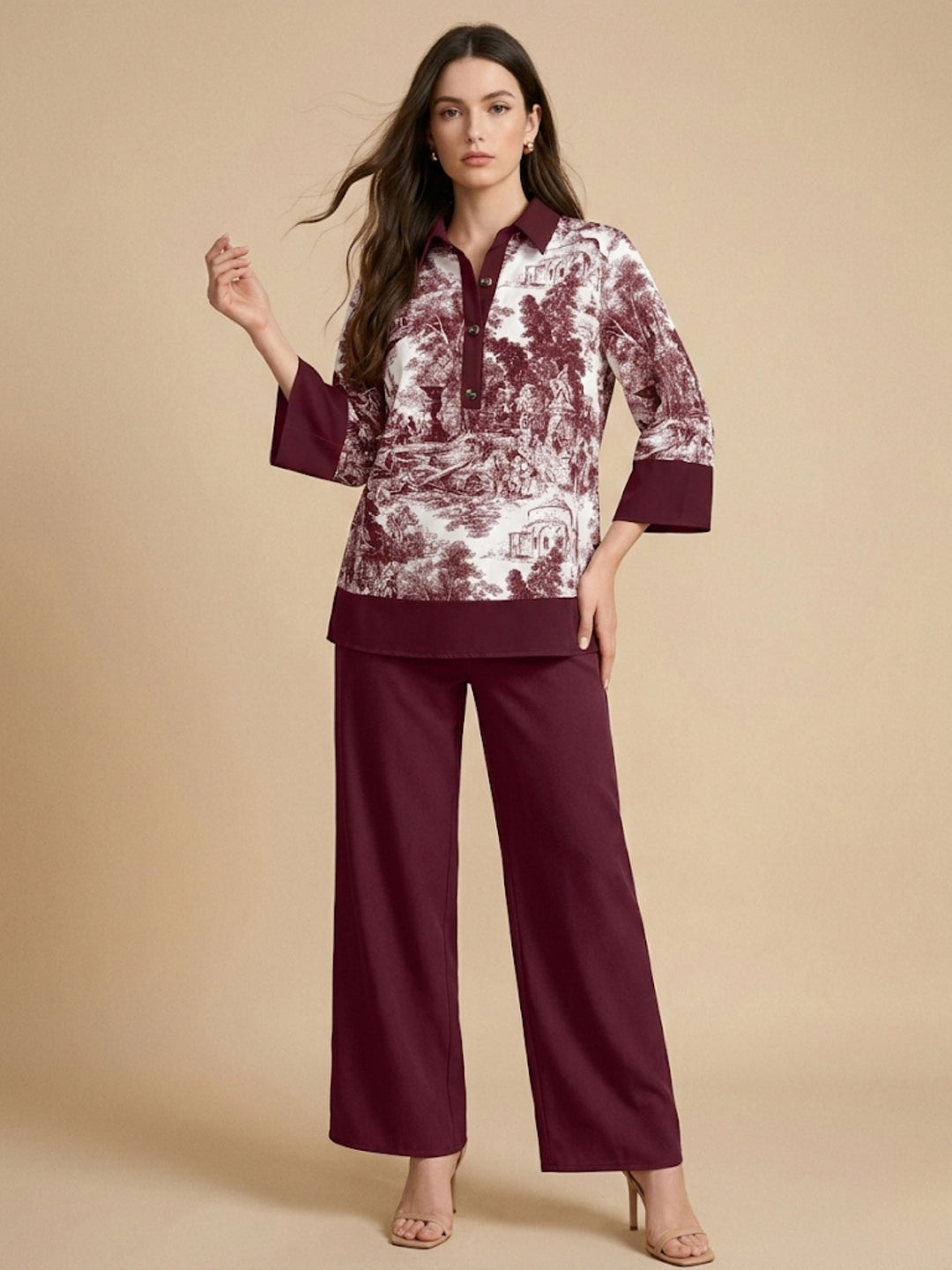 Wine Abstract Printed Co-Ord Set