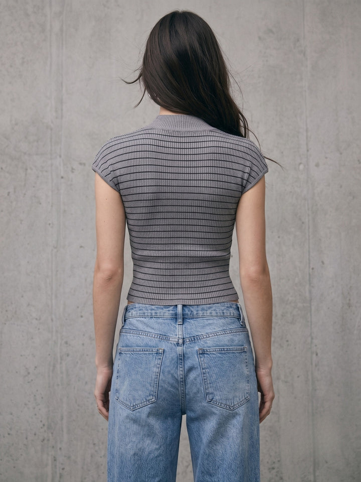 Grey High Neck Striped Tank