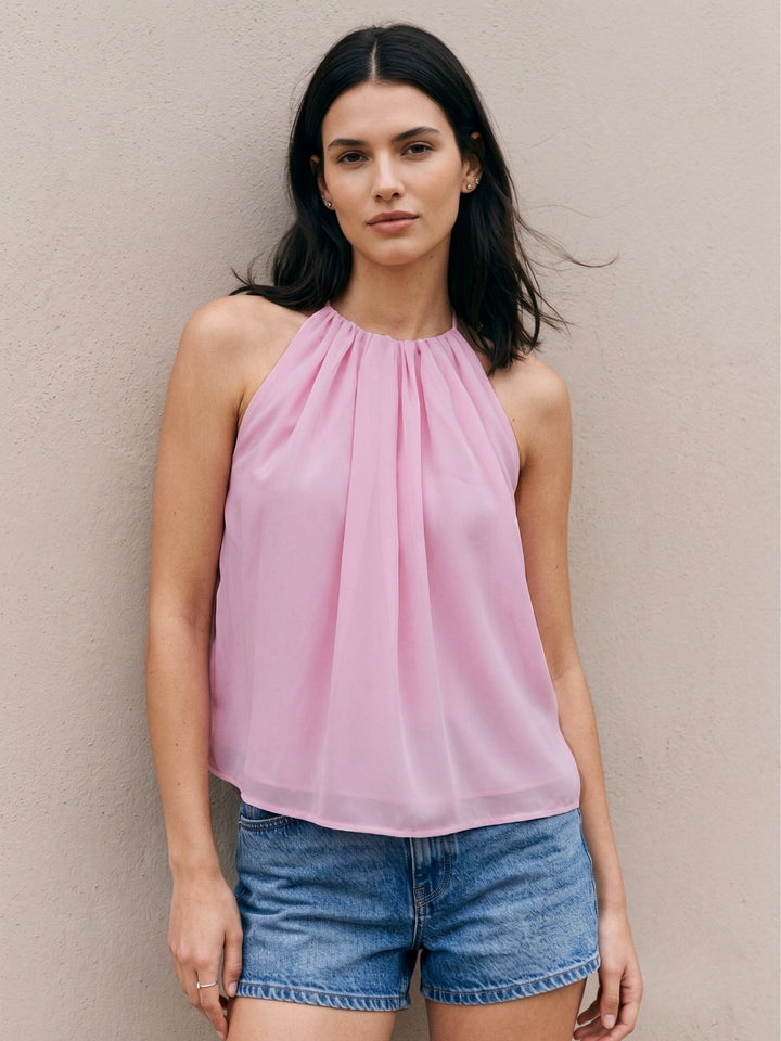 Pink Halter Neck Solid Blouse