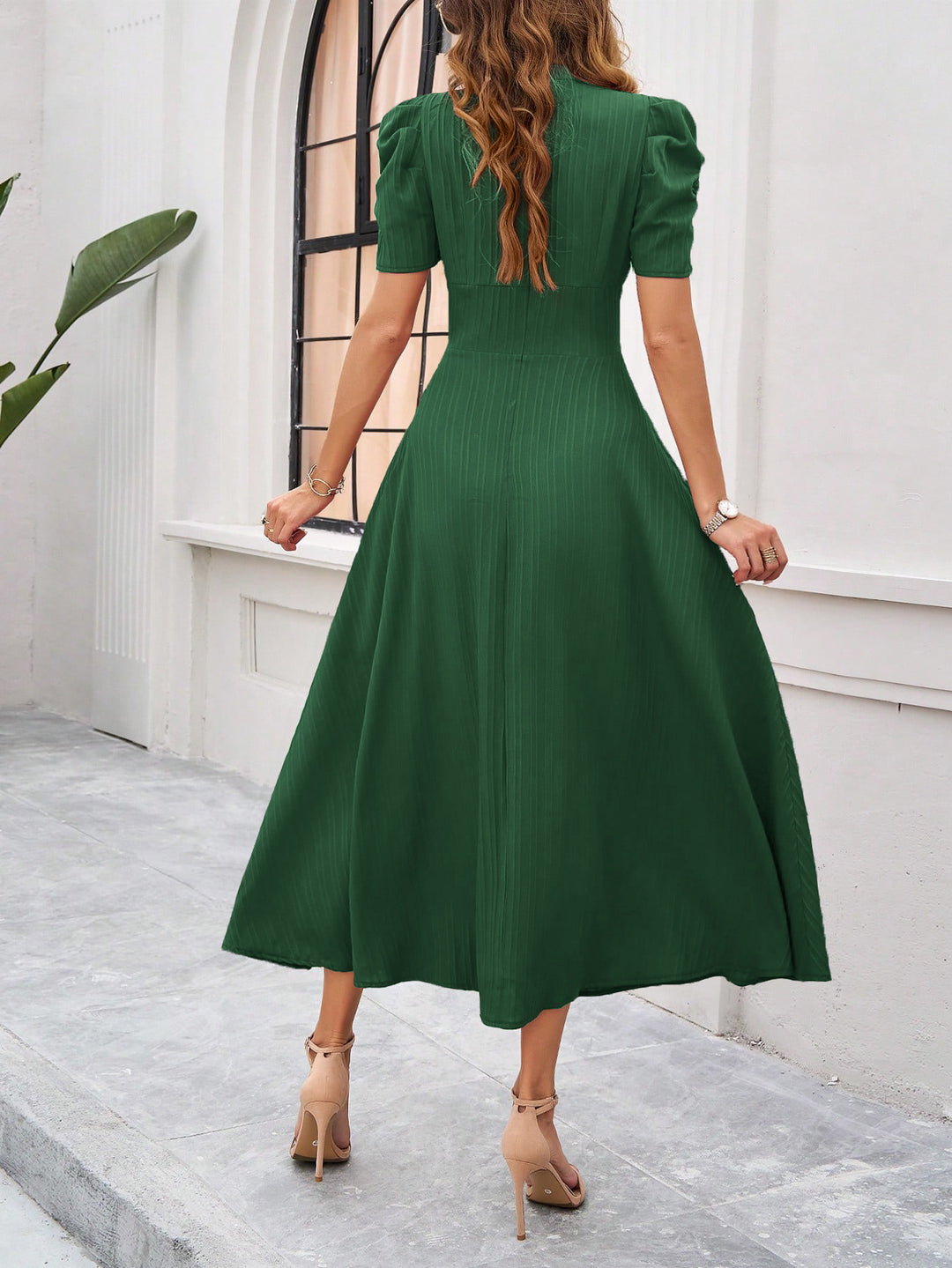 Green Fit And Flare Midi Dress
