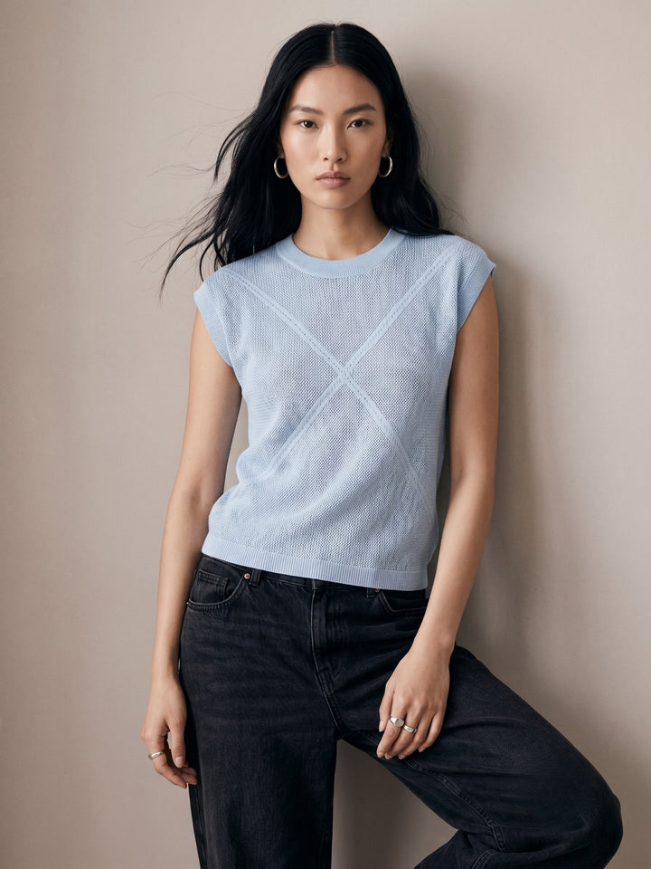 Blue High Neck Extened Sleeved Top
