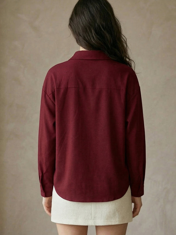 Maroon Flower Appliqued Front Buttoned Shirt