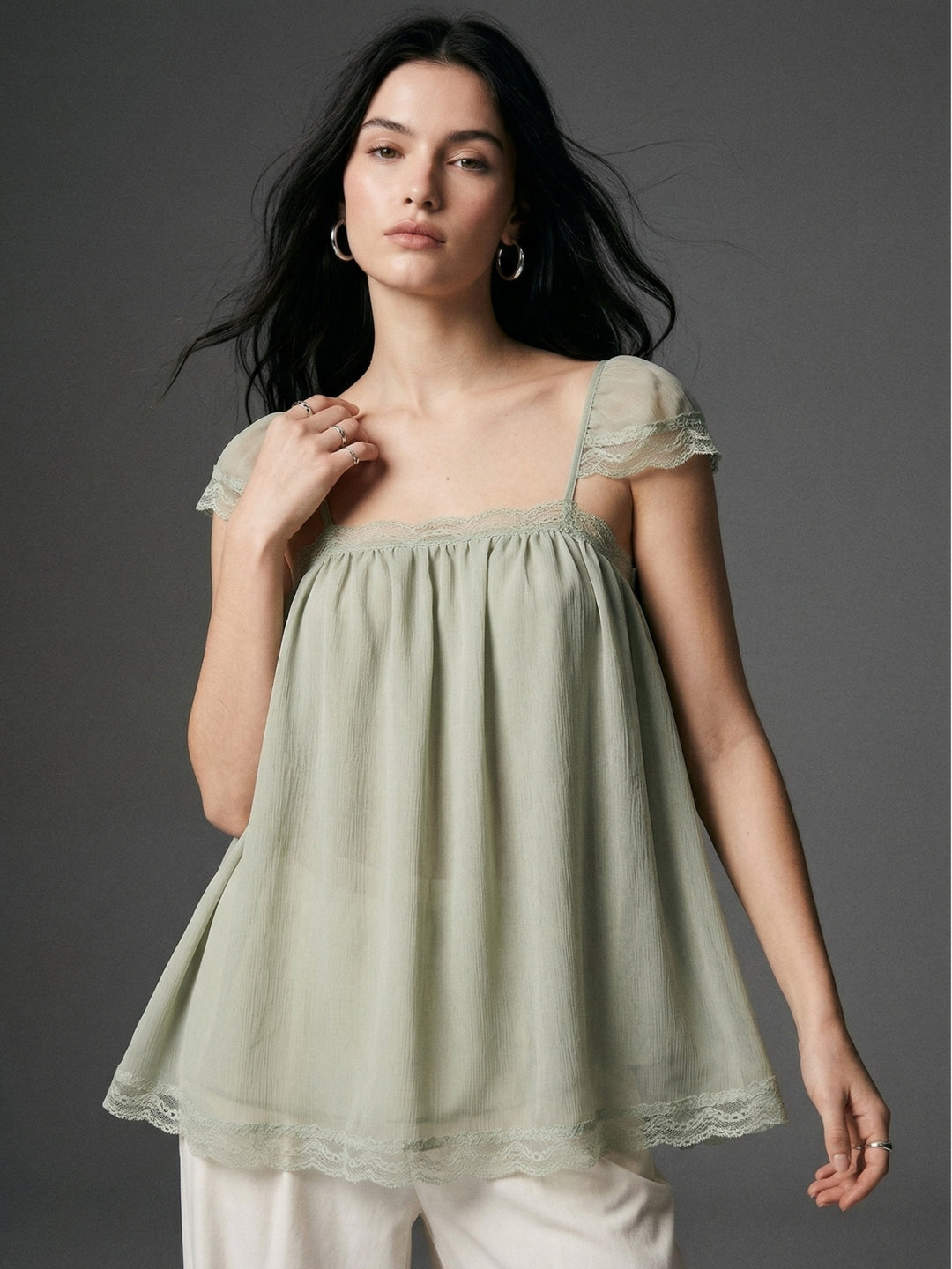 Mint Square Neck Flowy Blouse