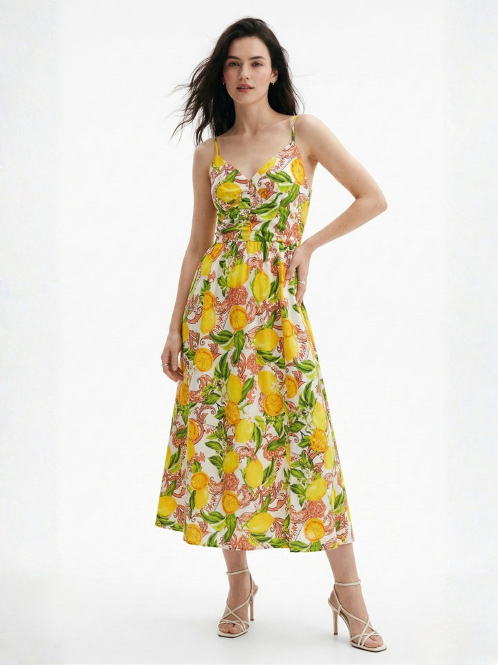 Multi Strappy Printed Slit Dress