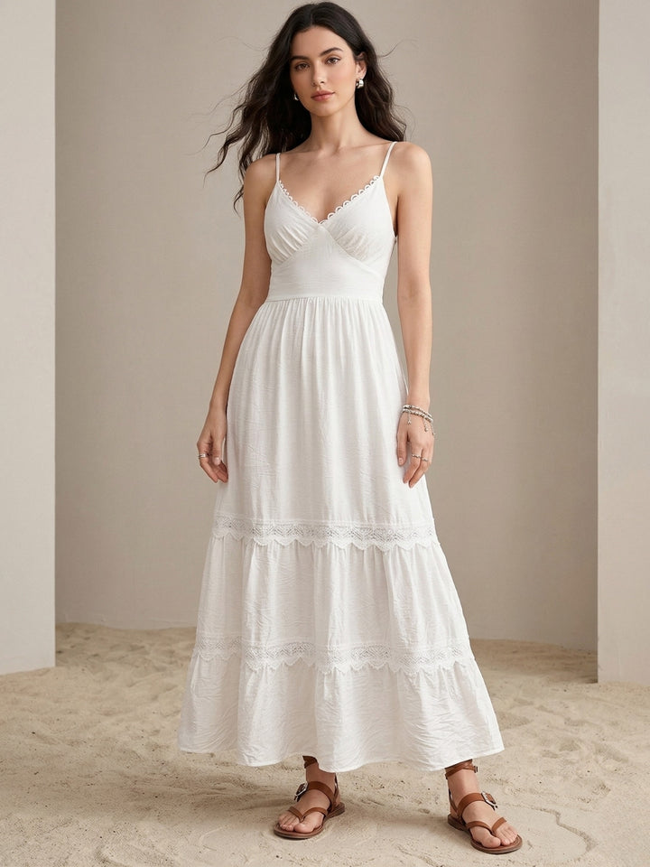White Spaghetti Strap Tiered Dress