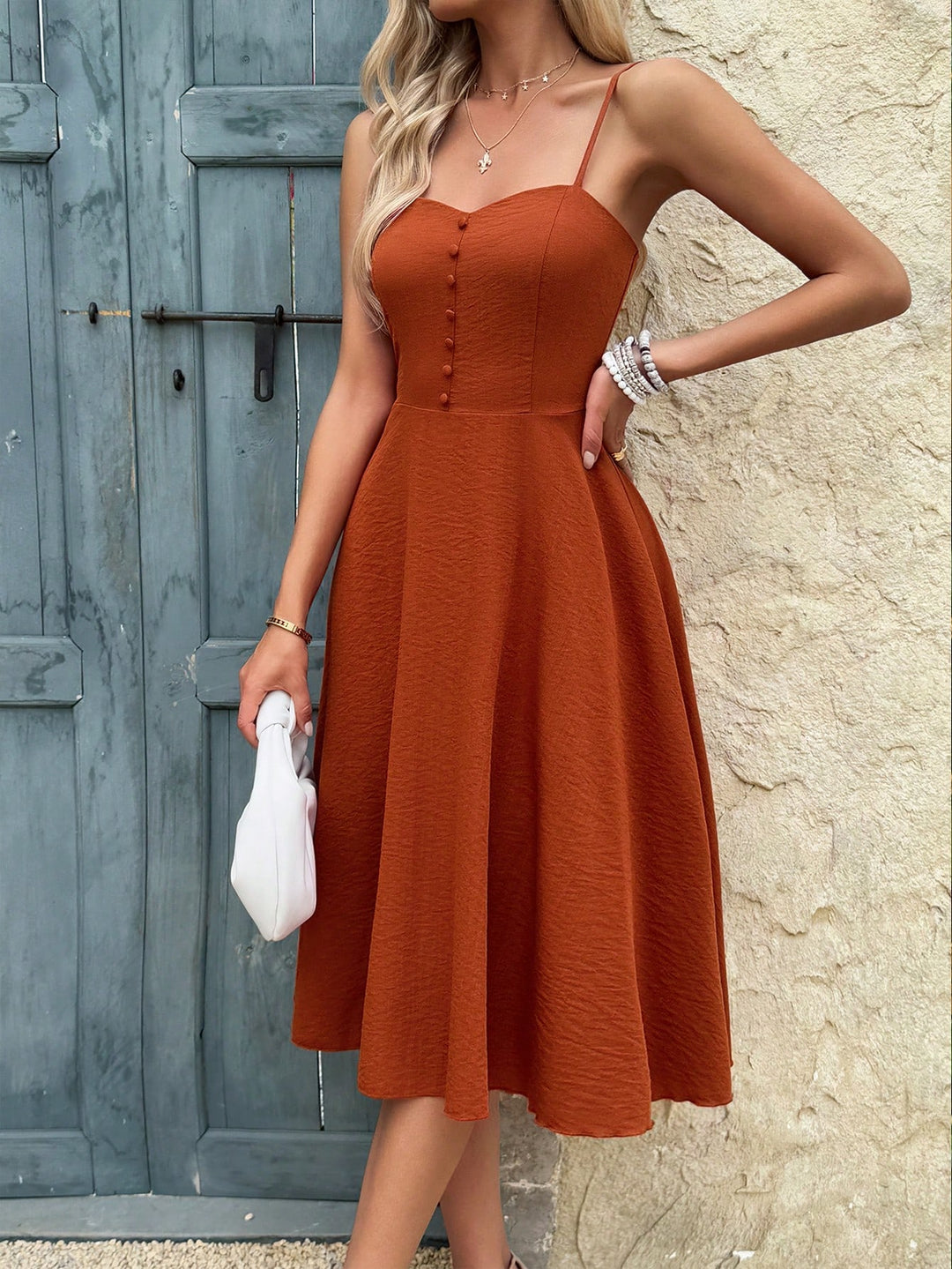 Brown Spaghetti Strap Sweetheart Neck Dress