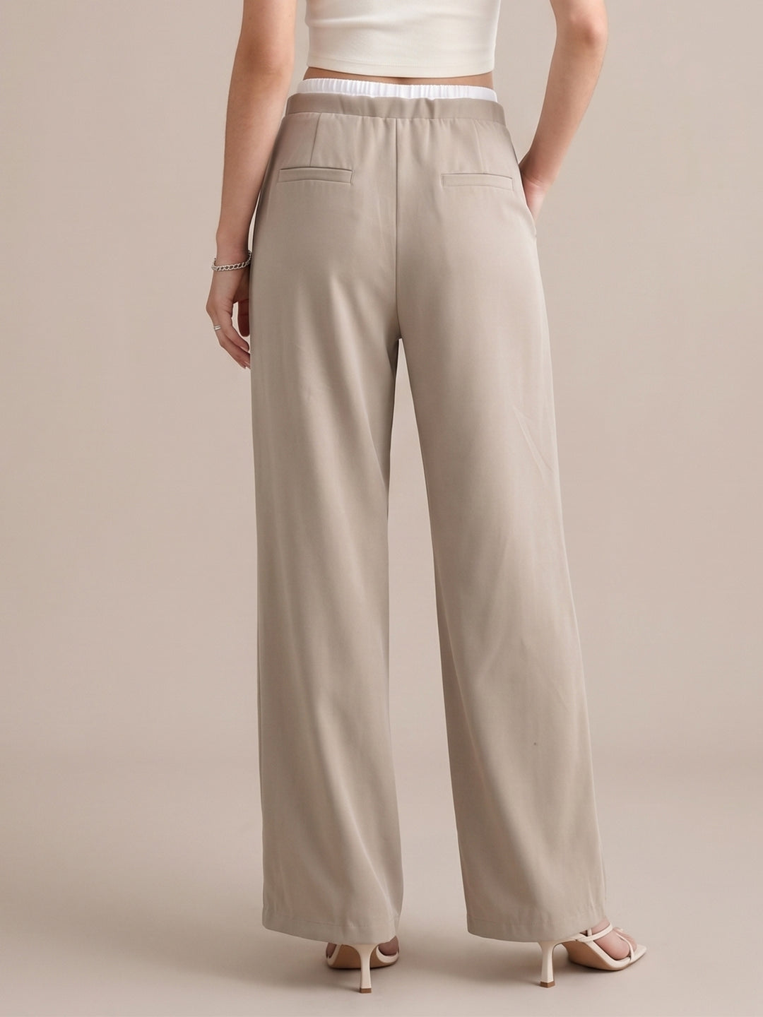 Beige Contrast Elasticated Waistband Joggers