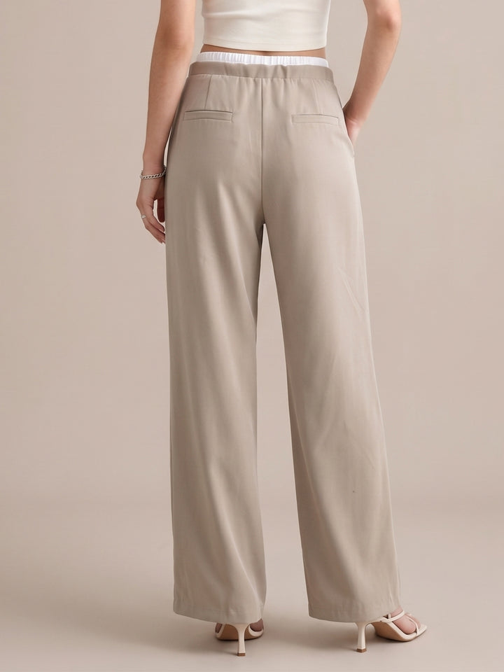 Beige Contrast Elasticated Waistband Joggers