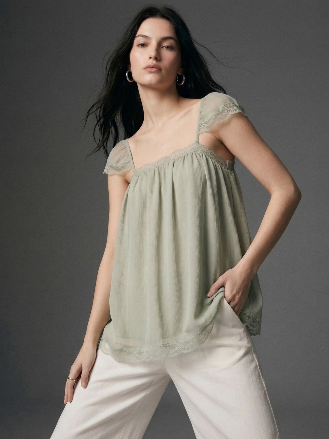 Mint Square Neck Flowy Blouse